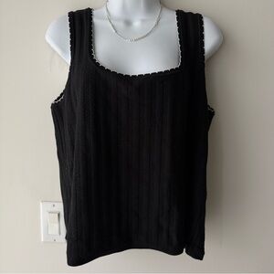 INDUSTRY Black Textured Knit Tank Top Scallop Trim Sleeveless Shirt Size Large